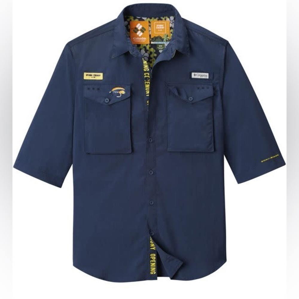 Opening Ceremony Navy Blue Short-Sleeve Button-Down Shirt